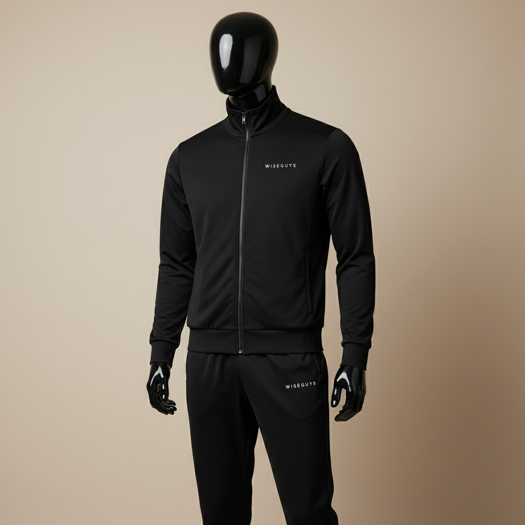 Minimalist black track jacket and pants